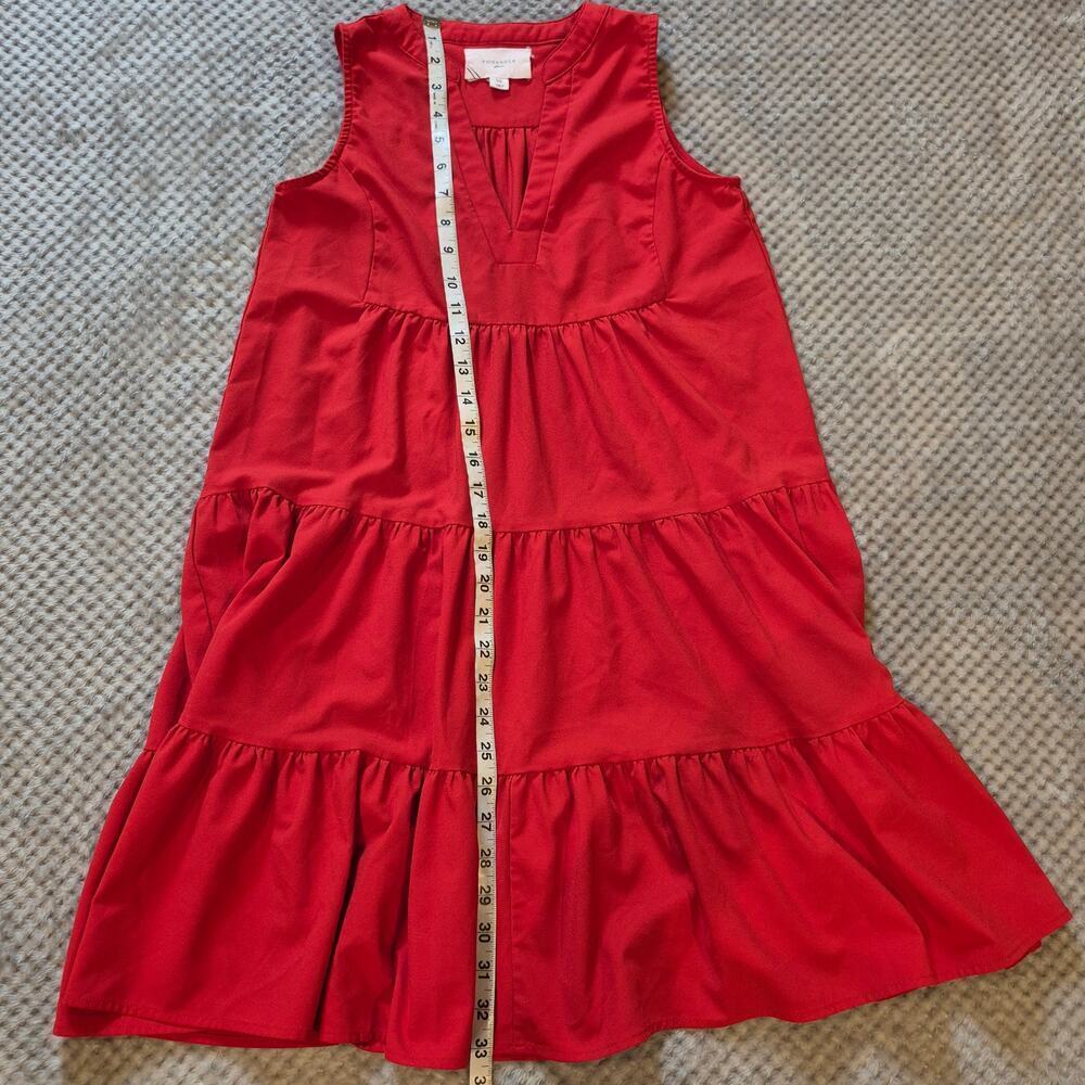 TUCKERNUCK Pomander Place Kensie Crepe Dress Women XS Red Swing Mini V Neck Tier - Picture 3 of 7